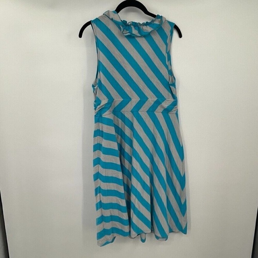 INC International Concepts Womens Dress Large Blue Gray V Neck Ruffle Chevron - Picture 3 of 12